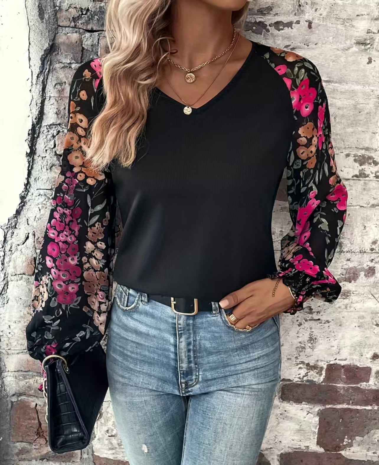 Sheer Floral Sleeve Blouse