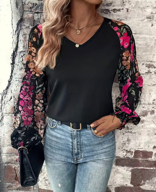 Sheer Floral Sleeve Blouse