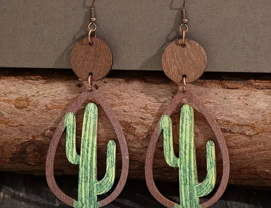 Wooden Cactus Earrings